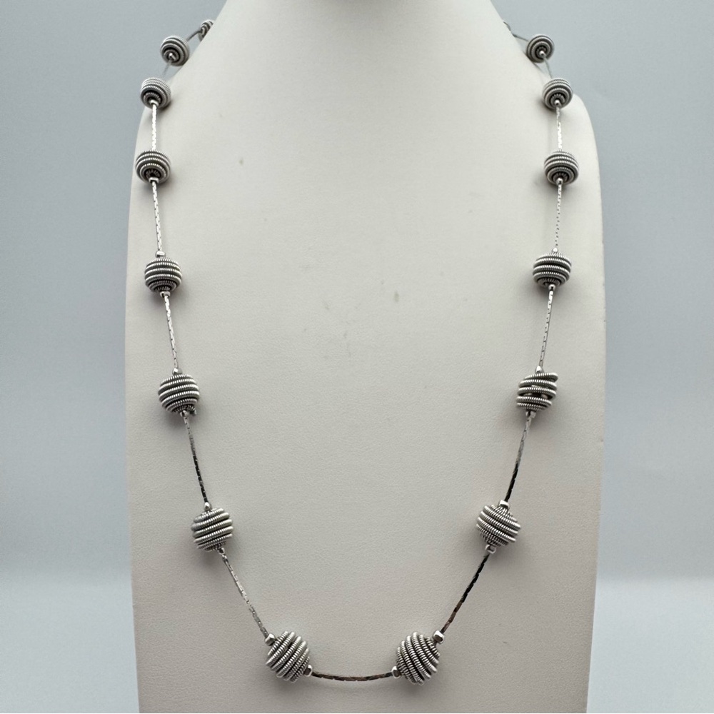 Trifari Silver Tone Beaded Station Necklace Vintage Signed Classic